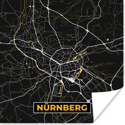 Produktbild von MuchoWow® Poster Nürnberg - Stadtplan - Karte - Gold - Deutschland 50x50 cm - Wohnzimmerdekoration