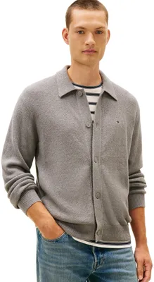 Produktbild von Tommy Hilfiger Herren Strickjacke Cardigan Textured mit Polokragen, Grau (Medium