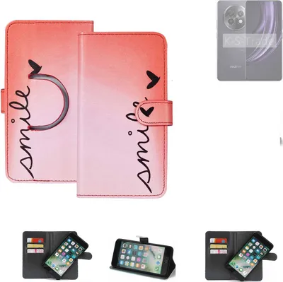 Produktbild von K-S-Trade Schutzhülle Handyhülle kompatibel mit Realme 13+ 5G Hülle cover bookstyle Etui ''smile'' rot Standfunktion Kameraschutz (1Stk)