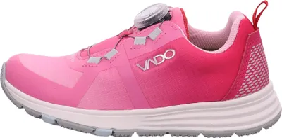 A side view of a pink Vado slipper shoe.