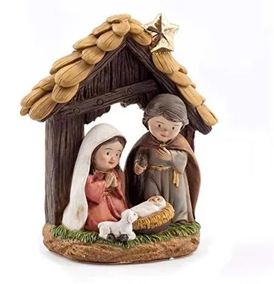 Krippe mit Tor aus Kunstharz, 13 cm