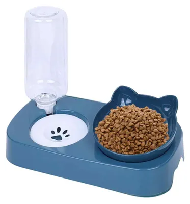 Produktbild von 2-in-1 erhöhter Futter- & Wasserspender für Katzen – Automatischer Doppelnapf mit 500-ml-Wasserflasche für Katzen & kleine Hunde