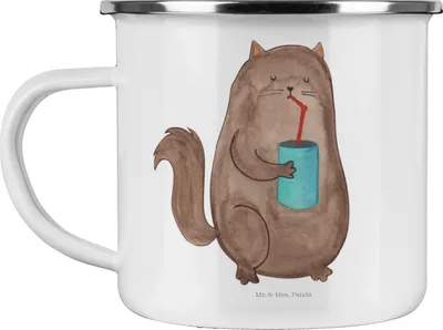 Produktbild von Mr. & Mrs. Panda Pott Katze Dose - Weiß - Geschenk, Emaille Becher, Teetasse, Haferl, Katzen, wanderbecher, Katzenfutter, Reisebecher, Cats, Kater, trinken, Durstig