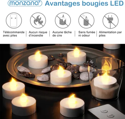 Image de MONZANA® 10x Bougie LED chauffe plat sans flamme alimentation par piles télécommande inclue décoration Noël blanc chaud