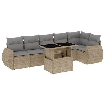 Produktbild von 7-tlg. Garten-Sofagarnitur mit Kissen Beige Poly Rattan