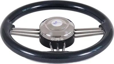 Produktbild von Edelstahl Steuerrad 350 mm, 9 Speichen, verschiedene Farben, polierte Nabenabdeckung Farbe: Carbon