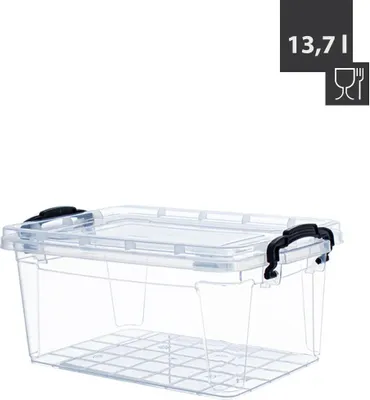 Produktbild von Livinja Box SOFIA, 13.7 L, 42x27,5x17,5cm, Transparent, schwarze Griffe, Lebensmittelecht, PP
