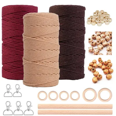 Immagine prodotto di Kit per macramè, filo da 3 mm x 60 metri, set da 3 pezzi con accessori, 78 pezzi