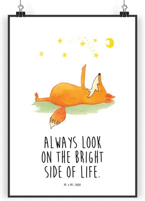 Produktbild von Mr. & Mrs. Panda Bild Fuchs Sterne DIN A5 - Weiß - Geschenk, Wandbild, Positiv, Mond, Plakat, wanddeko, Optimistisch, drucke, Deko