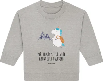 Produktbild von Mr. & Mrs. Panda Organic Baby Pullover Einhorn Bergsteiger 6. - 12. Monat - Heather Grey - Geschenk, Reisen, Urlaub, Bullover, Unicorn, Berge, Weltreise, Einhörner
