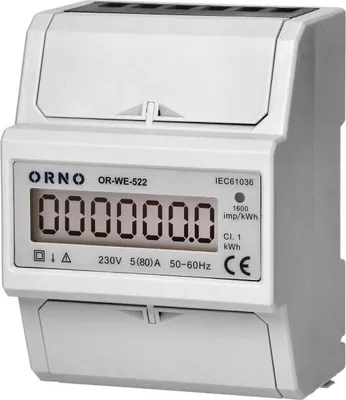 Obrázek produktu pro ORNO OR-WE-522 jednofázový čítač, 80A, 230V, pulzní frekvence 1600