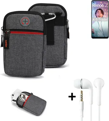 Produktbild von K-S-Trade Gürteltaasche + Kopfhörer kompatibel mit Oppo Reno6 Z 5G Handy Tasche Holster Schutz Hülle Handy Hülle grau Zusatzfächer 1x