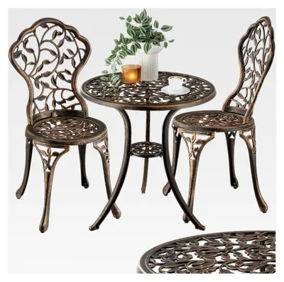Produktbild von Aluminium Bistroset Gartenmöbel Set, 1x Balkontisch und 2x Gartenstuhl, Terrassenmöbel für kleine Balkone und Wintergärten