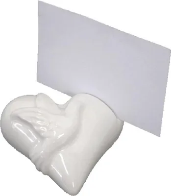 Produktbild von 6x Kartenhalter aus Keramik 4,5cm, Platzkarten. 6x Herz mit Taube