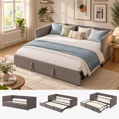 Zdjęcie produktu dla BPKADHY, rozkładana sofa-łóżko, 90/180x200 cm, sofa z możliwością rozłożenia na łóżko dla gości, łóżko tapicerowane z materacem sprężynowym, szara, dwuosobowe, bez materaca
