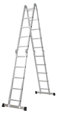 Produktbild von Sprossen-Mehrzweckleiter MULTISTEP | mit Gerüstplattform | 4-teilig Aluminiumleiter | 4x5 Sprossen | bis zu 5,7 m Höhe | Traglast 150kg | Arbeitsgerüst, Stehleiter & Anlegeleiter