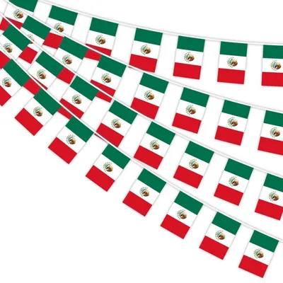 Immagine prodotto di Catena di bandierine messicane, 30 pezzi, tessuto, 14x21 cm, lunghezza 10 metri, impermeabile su entrambi i lati, ideale per decorazioni da esterno