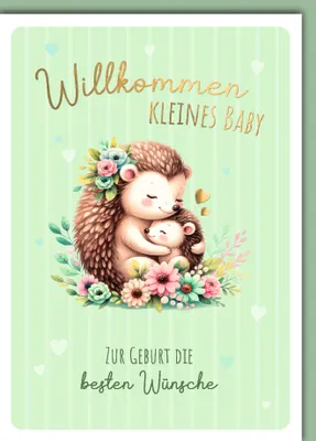 Produktbild von Geburt Baby Glückwunschkarte mit Umschlag Igelmama mit Baby Willkommen kleines Baby beste Wünsche