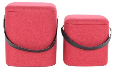Productafbeelding van Set van 2 Arabella opbergpoefs in rood en zwart stof