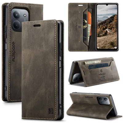 Produktbild von Hülle für Xiaomi Redmi 15C 4G/5G, Retro Kunstleder Tasche Kartenfächern und Ständer Schutzhülle Kaffee