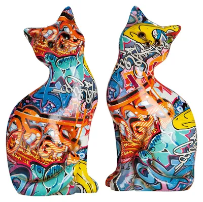 Produktbild von Gilde Figur, Katze, "Street Art", Graffiti, Kunstharz, mehrfarbig, L. 9 cm, B. 14 cm, H. 28 cm 37539 4063387375396 2 Stück (2-fach sortiert)