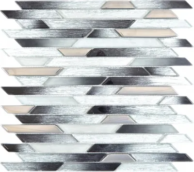 Produktbild von Glasmosaik Stäbchen silber metall schwarz schräg Wand Fliesenspiegel Küche BAD MOS86-0203