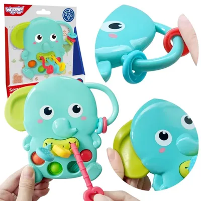 Immagine prodotto di Woopie Baby - Massaggiagengive sensoriale Montessori a forma di elefante 4 in 1