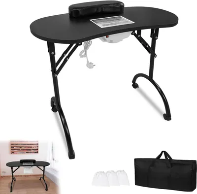Obrázek produktu pro Skládací manikérský stolek – mobilní stolek na manikúru – manikúra v domácnosti – s odsáváním – 98 x 44 x 77 cm – černý