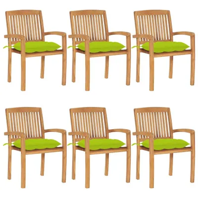 Produktbild von Stapelbare Gartenstühle mit Kissen 6 Stk. Massivholz Teak
