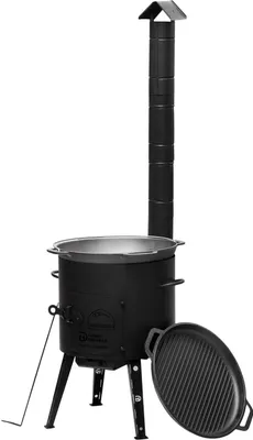 Produktbild von Ø36 Uchag 2mm stahl Utschak mit Abzugsrohr Utschag Campingofen 10L Gusseisen Kazan mit Gusseisen Deckel-Grillpfanne Kasan Feuerstelle Feldküche