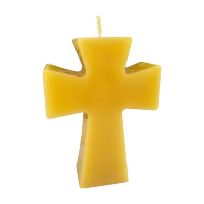 Produktbild von Bienenwachskerze Kreuz Kerze 10 cm glatt mit breitem Fuß – schlichte Dekokerze