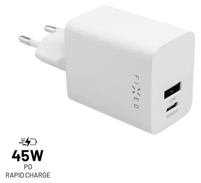 Obrázek produktu pro Síťová nabíječka FIXED Mini s USB-C a USB výstupem, podpora PD, 45W, bílá