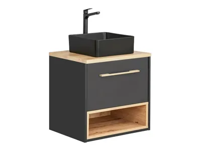 Zdjęcie produktu dla Szafka Pod Umywalkę 60 Cm Szary Kosmos 1 Szuflada Dąb Nowoczesna
