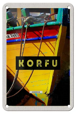 Produktbild von Blechschild Reise 12x18cm Korfu Griechenland Boot Meer Urlaub Schild