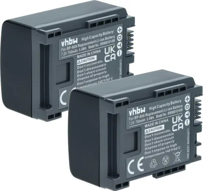 Produktbild von vhbw 2x Akku kompatibel mit Canon Legria FS46, FS36, FS37, FS305, FS406, FS306, FS307, FS405 Videokamera Camcorder (750 mAh, 7,2 V, Li-Ion) + Infochip