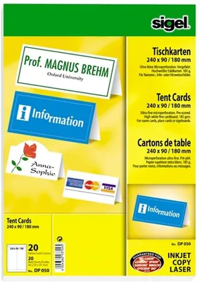 Produktbild von Tischkarten A4 185g/qm hochweiß VE=20x20 Stück