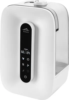 A white humidifier with a digital display and controls.
