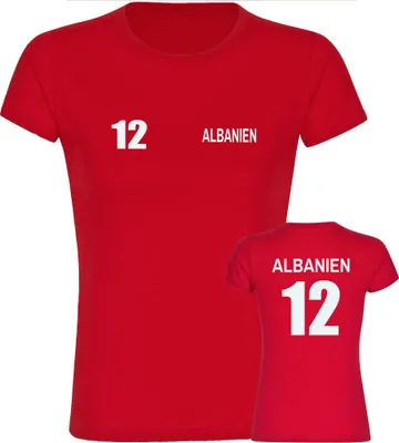 Produktbild von multifanshop Damen T-Shirt - Albanien - Trikot Nummer 12, rot, Größe XXL