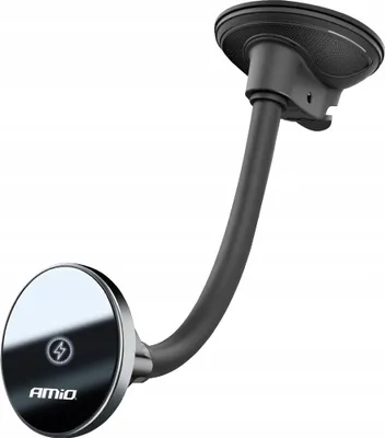 Produktbild von AMiO Magnetischer Telefonhalter mit 15-W-Qi-Wireless-Ladegerät und MagSafe – verstellbarer Arm und Saugnapf, Schwarz