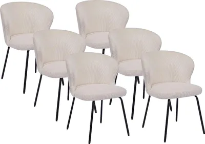 Produktbild von Set von 6 Stühlen in Kord und schwarzem Metall - Creme - RELIOZA