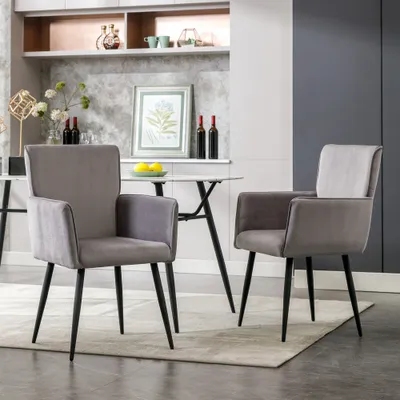 Imagen del producto de Sillas de comedor, con respaldo y reposabrazos, silla de cocina, asiento acolchado, ideales para salones, restaurantes y salas de estar, tapizadas en terciopelo, juego de 2 unidades, color gris