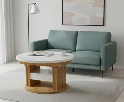 Produktbild von Design Couchtisch DA-999 rund ausziehbar höhenverstellbar mit Schublade und Ablage