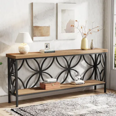 Zdjęcie produktu dla LITTLE TREE Stolik konsola z półką, 160 cm Wąski stolik do sofy, stolik do przedpokoju, stolik boczny do sofy, unikalny design, do wejścia, przedpokoju, salonu