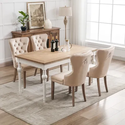 Immagine prodotto di Sedia da pranzo Okwish, set di 4 pezzi, sedia da cucina, sedia per il soggiorno con poggiapiedi, sedia imbottita in velluto, color beige