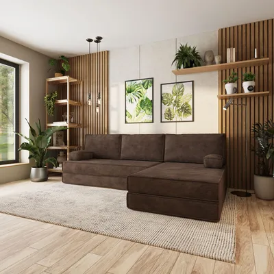Produktbild von Masseno Ecksofa ANKO mit Schlaffunktion, Modulares Schlafsofa aus Schaumstoff, Klappbares Bodensofa - Braun, POSO 06