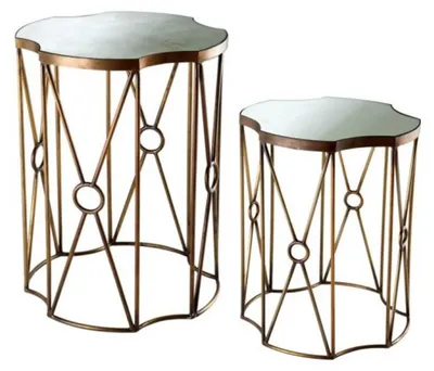 Produktbild von Casa Padrino Luxus Art Deco Designer Beistelltisch 2er Set in Antik Messing - 55 x H. 72 cm / 44,5 x H. 56,5 cm
