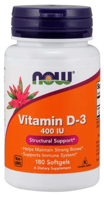 Produktbild von NOW Foods - Vitamin D3, 400 IU, 180 Weichkapseln