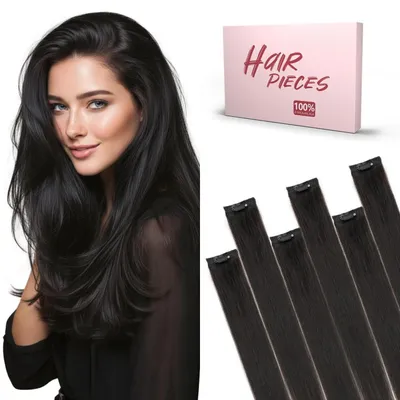 Immagine prodotto di Extension per capelli naturali, 6 ciocche, 25 cm, colore nero naturale (#1B)