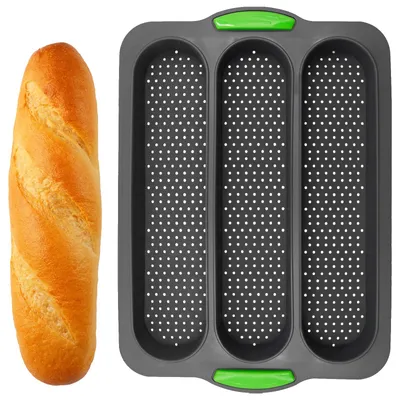 Silikon-Baguetteform mit 3 Fächern, antihaftbeschichtet, 34x26x2,5 cm