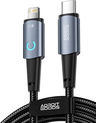 Zdjęcie produktu dla AdroitGoods Kabel do ładowania iPhone'a - Usb-C na Lightning - 200 cm - Szary - Odpowiedni do Apple iPhone - Kabel do szybkiego ładowania 2,4 A